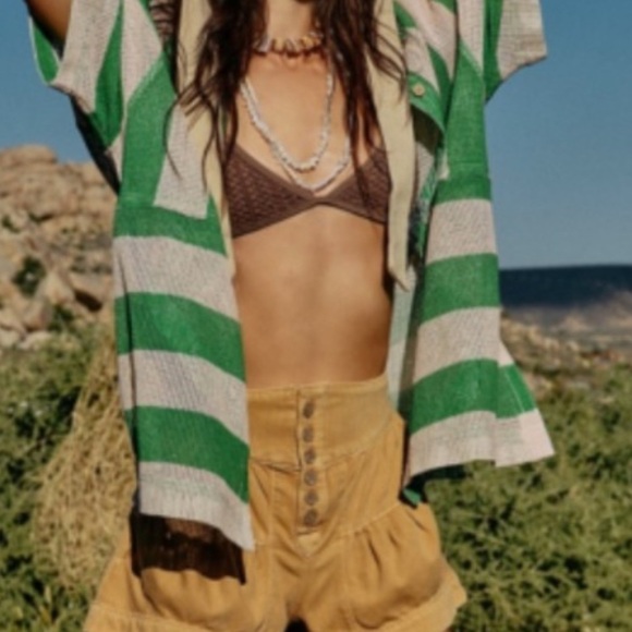 Gacaky Button Down Shirt Sz S Swimsuit Beach Shirt Tops Green & White Striped - Picture 8 of 9